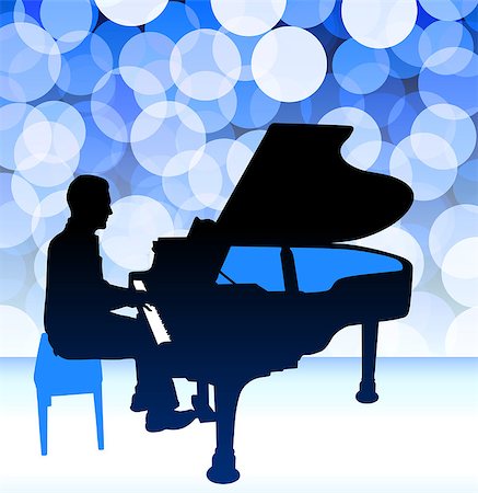 Piano Musician on Blue Lens Flare Background Original Illustration Photographie de stock - Aubaine LD & Abonnement, Code: 400-07676552