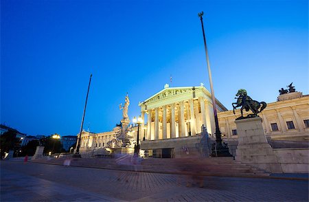 simsearch:400-05162857,k - Austrian Parliament Building and The Athena Fountain at night. Stock Photo - Budget Royalty-Free & Subscription, Code: 400-07676730