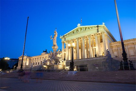 simsearch:400-05162857,k - Austrian Parliament Building and The Athena Fountain at night. Stock Photo - Budget Royalty-Free & Subscription, Code: 400-07676732