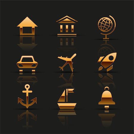 shadow plane - Golden web icons set. Vector illustration. Stock Photo - Budget Royalty-Free & Subscription, Code: 400-07676836