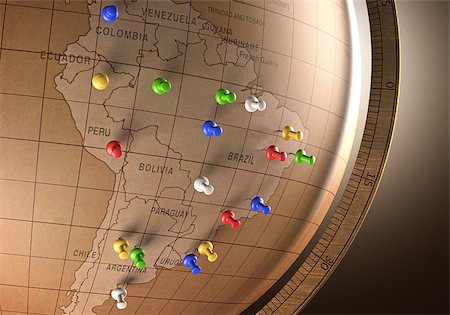 Antique globe with nails marking the travel route. Stock Photo - Budget Royalty-Free & Subscription, Code: 400-07676873
