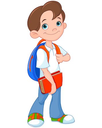 students learning cartoon - Schoolboy ready go to school Stock Photo - Budget Royalty-Free & Subscription, Code: 400-07677534