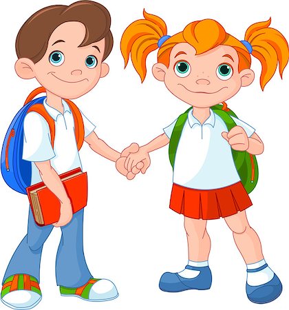 school child graphics - Boy and girl ready to go back to school Stock Photo - Budget Royalty-Free & Subscription, Code: 400-07677536