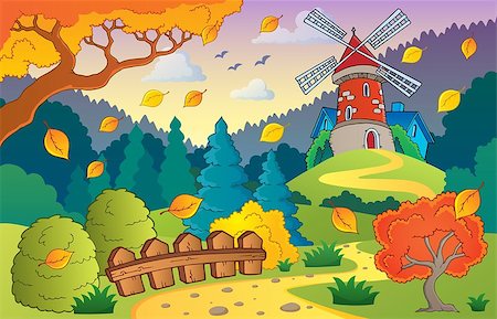 simsearch:400-05724401,k - Autumn landscape with windmill 1 - eps10 vector illustration. Stock Photo - Budget Royalty-Free & Subscription, Code: 400-07677686