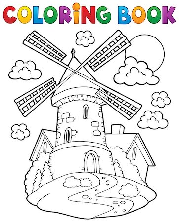 simsearch:400-05724401,k - Coloring book windmill 1 - eps10 vector illustration. Stock Photo - Budget Royalty-Free & Subscription, Code: 400-07677697