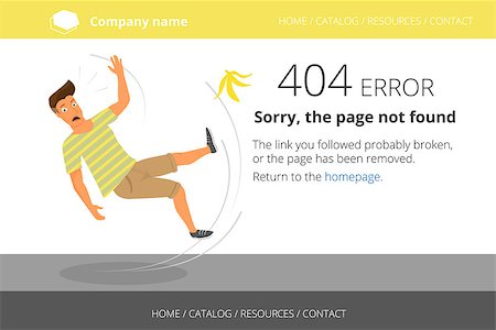 Man slipped on a banana. Page not found Error 404. Text outlined. Used free font Open Sans Stock Photo - Budget Royalty-Free & Subscription, Code: 400-07678261