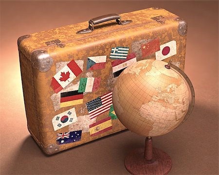 Antique globe in front of a retro suitcase. Travel concept around the world. Stock Photo - Budget Royalty-Free & Subscription, Code: 400-07678416