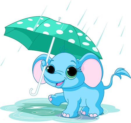 puddle in the rain - Illustration of cute funny baby elephant under umbrella Stock Photo - Budget Royalty-Free & Subscription, Code: 400-07678848