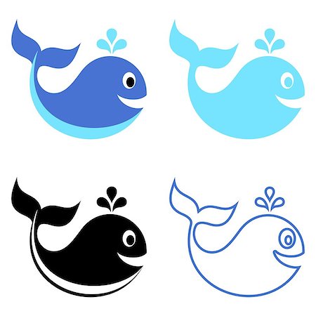 Cute vector blue and black whale icons isolated Stock Photo - Budget Royalty-Free & Subscription, Code: 400-07679617