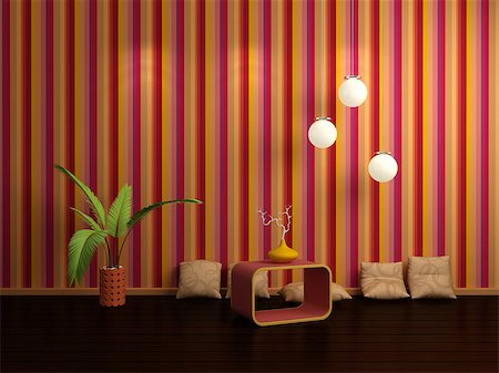 simsearch:400-05110360,k - 3d rendered interior with striped wallpapers on wall. Photographie de stock - Aubaine LD & Abonnement, Code: 400-07679892