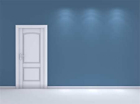simsearch:400-05110360,k - 3d rendered interior composition with white door on blue wall. Photographie de stock - Aubaine LD & Abonnement, Code: 400-07679915