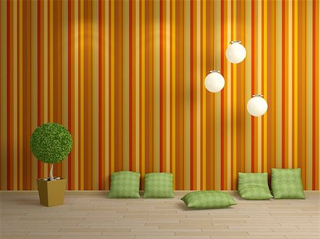 simsearch:400-05110360,k - Modern interior composition with palm and set of green pillows. Photographie de stock - Aubaine LD & Abonnement, Code: 400-07679955