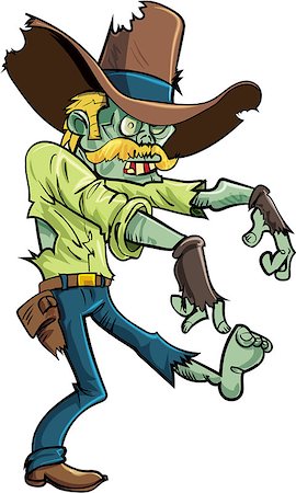 dead body in a boot - Cartoon stalking zombie with a big hat and moustache.Isolated on white Stock Photo - Budget Royalty-Free & Subscription, Code: 400-07670355