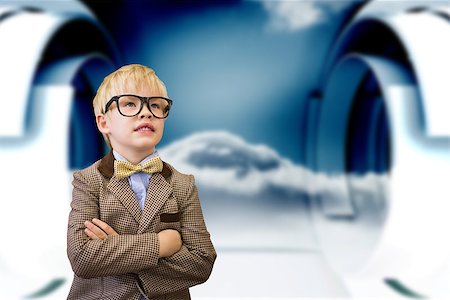 Cute pupil dressed up as teacher  against cloud in a futuristic structure Stock Photo - Budget Royalty-Free & Subscription, Code: 400-07684082