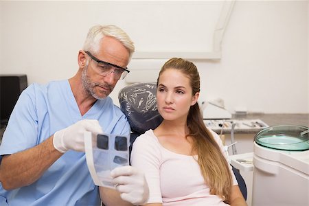 Dentist showing patient her xrays at the dental clinic Stock Photo - Budget Royalty-Free & Subscription, Code: 400-07684781