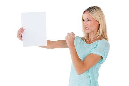 Angry woman holding piece of paper on white background Stock Photo - Budget Royalty-Free & Subscription, Code: 400-07685921