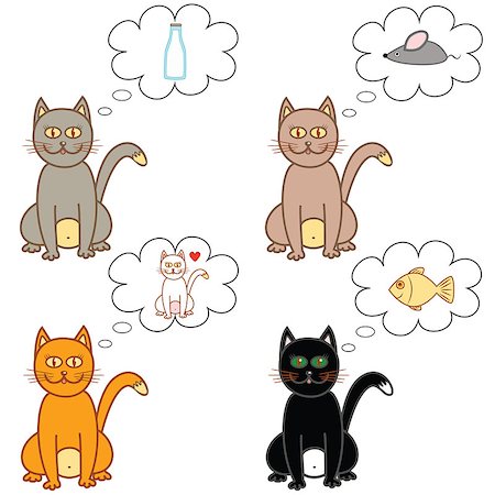 four different coloured cats with their thouhts in a bubble Stock Photo - Budget Royalty-Free & Subscription, Code: 400-07680983