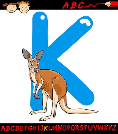 simsearch:600-00954324,k - Cartoon Illustration of Capital Letter K from Alphabet with Kangaroo Animal for Children Education Photographie de stock - Aubaine LD & Abonnement, Code: 400-07682413