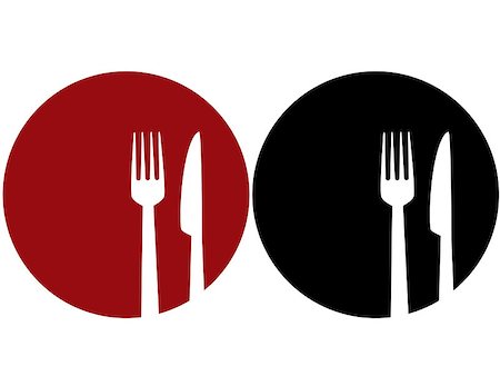 road cafe - red and black plate with fork and knife silhouettes Stock Photo - Budget Royalty-Free & Subscription, Code: 400-07714509