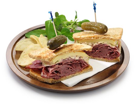 reuben sandwich - reuben sandwich with pastrami and swiss cheese isolated on white background Stock Photo - Budget Royalty-Free & Subscription, Code: 400-07714521