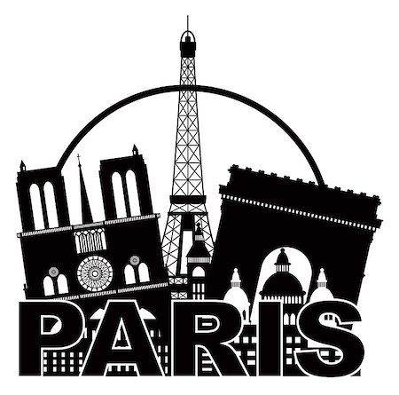 Paris France City Skyline Outline Silhouette Black in Circle Isolated on White Background Panorama Illustration Photographie de stock - Aubaine LD & Abonnement, Code: 400-07716113