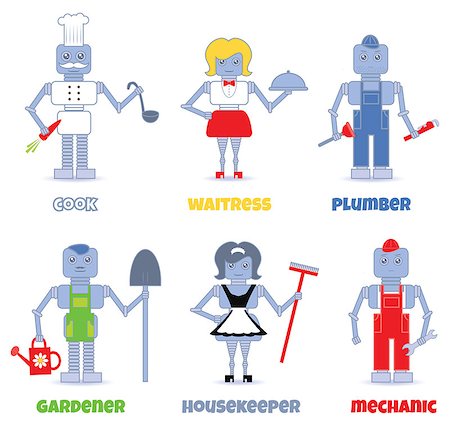 plumber (female) - set of professions performed by cute robots Stock Photo - Budget Royalty-Free & Subscription, Code: 400-07716296