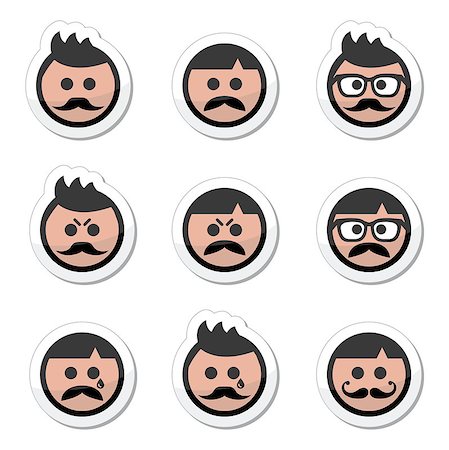 simsearch:400-07221782,k - Collection of man, boy faces with mustache labels - happy, sad, angry Stock Photo - Budget Royalty-Free & Subscription, Code: 400-07716308
