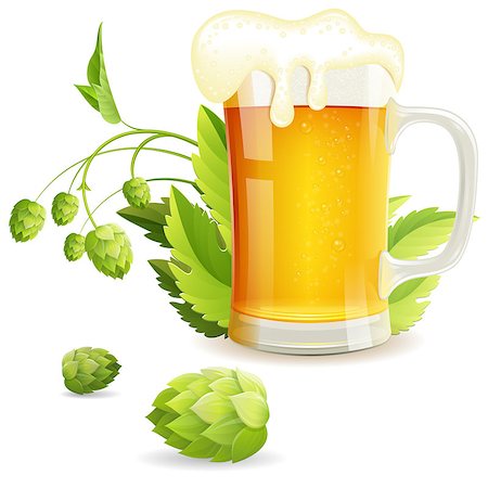 Glass of Beer with Hops, vector isolated on white background Stock Photo - Budget Royalty-Free & Subscription, Code: 400-07719884