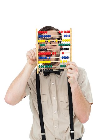 subtracting - Geeky hipster holding an abacus on white background Stock Photo - Budget Royalty-Free & Subscription, Code: 400-07727037