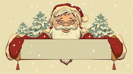 Santa Claus holding a banner. Vector retro cartoon illustration Stock Photo - Budget Royalty-Free & Subscription, Code: 400-07729031
