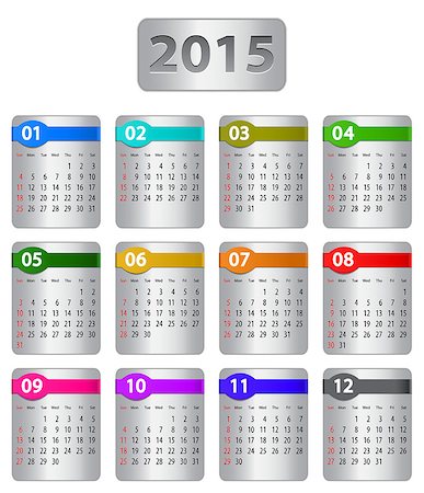 simsearch:400-07215674,k - Calendar for 2015 year with colorful stickers. Vector illustration Stock Photo - Budget Royalty-Free & Subscription, Code: 400-07729277