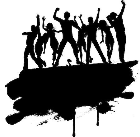 simsearch:400-04389591,k - Grunge style silhouette of a group of party people Stock Photo - Budget Royalty-Free & Subscription, Code: 400-07729295
