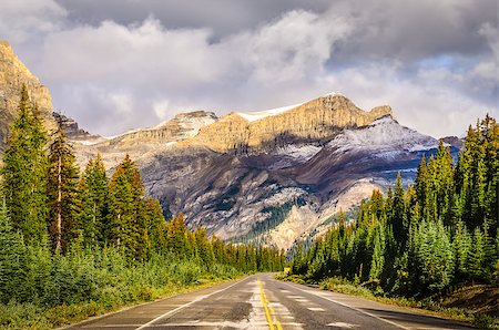 simsearch:400-07823385,k - Scenic view of the road on Icefields parkway, Canadian Rockies, Jasper and Banff NP Stock Photo - Budget Royalty-Free & Subscription, Code: 400-07729797