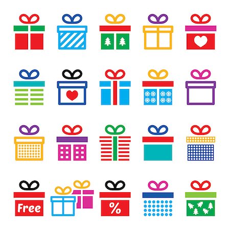 Icons set of presents isolated on white Stock Photo - Budget Royalty-Free & Subscription, Code: 400-07729863