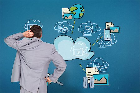 simsearch:6109-06685044,k - Thinking businessman against cloud computing doodle Stock Photo - Budget Royalty-Free & Subscription, Code: 400-07720872