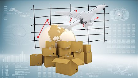 simsearch:400-06073227,k - Earth, airplane, cardboard boxes with graph of price changes. Graphs and texts as backdrop Stock Photo - Budget Royalty-Free & Subscription, Code: 400-07747483