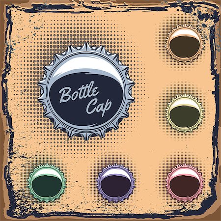 set of multicolored bottle caps on a grungy background Stock Photo - Budget Royalty-Free & Subscription, Code: 400-07748997