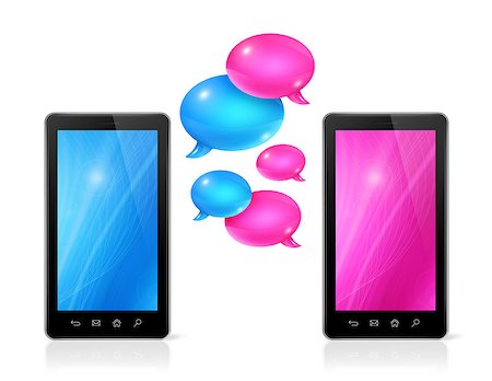 3D pink and blue Speech bubbles and mobile phones. Communication and technology Stock Photo - Budget Royalty-Free & Subscription, Code: 400-07748993