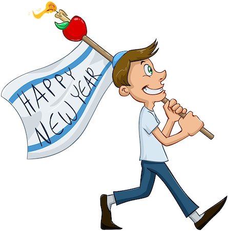 simsearch:400-07329068,k - Vector illustration of jewish guy holds happy new year flag for rosh hashana Stock Photo - Budget Royalty-Free & Subscription, Code: 400-07749548