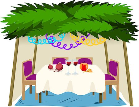 simsearch:400-07329068,k - Vector illustration of Sukkah with ornaments table with food for the Jewish Holiday Sukkot. Stock Photo - Budget Royalty-Free & Subscription, Code: 400-07749551