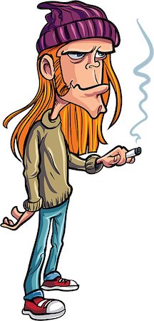 Cartoon loser with long hair smoking. Isolated Stock Photo - Budget Royalty-Free & Subscription, Code: 400-07749845