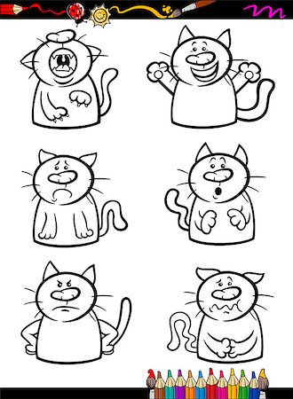 Coloring Book or Page Cartoon Illustration of Black and White Funny Cats Expressing Emotions Set for Children Stock Photo - Budget Royalty-Free & Subscription, Code: 400-07749917