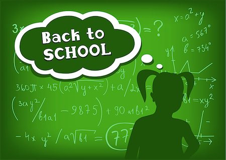 simsearch:400-07042264,k - The silhouette of girl who speech and thought amid the school blackboard expect back to school Stock Photo - Budget Royalty-Free & Subscription, Code: 400-07749993