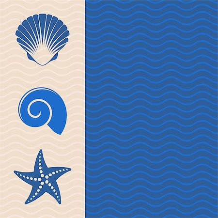simsearch:400-08646884,k - Vector card with sea icons and wavy lines Stock Photo - Budget Royalty-Free & Subscription, Code: 400-07754410