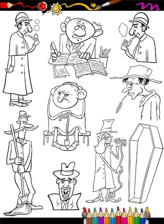 Coloring Book or Page Cartoon Illustration of Black and White Retro People Characters Set for Children Stock Photo - Budget Royalty-Free & Subscription, Code: 400-07754650