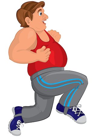 fat man exercising - Illustration of cartoon male character isolated on white. Cartoon fat man in gray running pants runs with smile. Stock Photo - Budget Royalty-Free & Subscription, Code: 400-07755876
