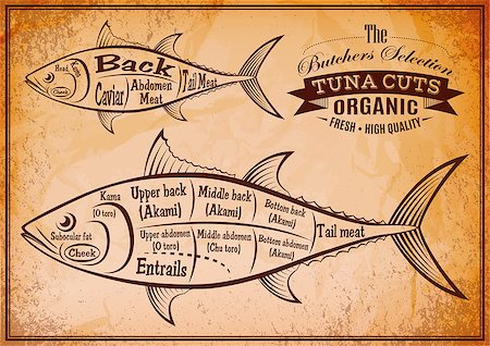 retro poster with a detailed diagram of butchering tuna Stock Photo - Budget Royalty-Free & Subscription, Code: 400-07755928