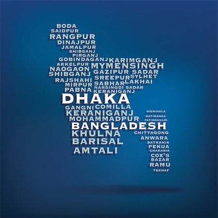 dhaka - Bangladesh map made with name of cities - vector illustration Stock Photo - Budget Royalty-Free & Subscription, Code: 400-07756111
