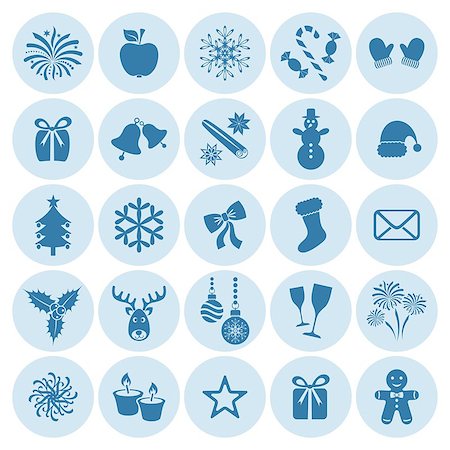 simsearch:400-04149556,k - Blue christmas and winter silhouette icons in circles Stock Photo - Budget Royalty-Free & Subscription, Code: 400-07756264