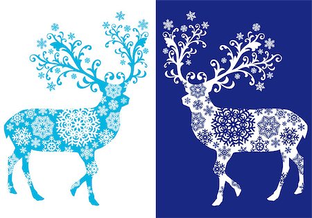 simsearch:400-08791935,k - Blue Christmas reeindeer, deer with snowflake pattern, vector Foto de stock - Super Valor sin royalties y Suscripción, Código: 400-07756629
